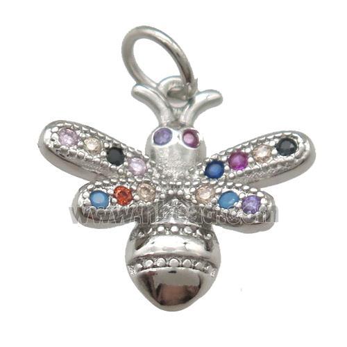 copper honeybee pendant paved zircon, platinum plated