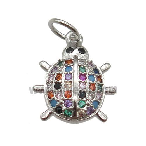 copper Beetle pendant paved zircon, platinum plated