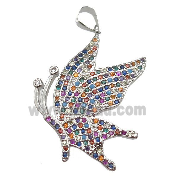 copper moths pendant paved zircon, platinum plated