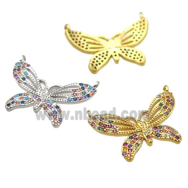 copper butterfly pendant paved zircon with 2loops, mixed color