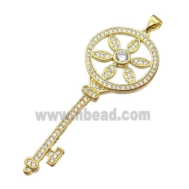 copper Key pendant pave zircon, gold plated