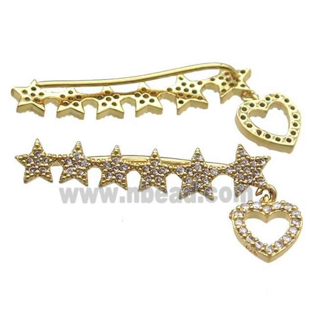 copper star brooch paved zircon, gold plated