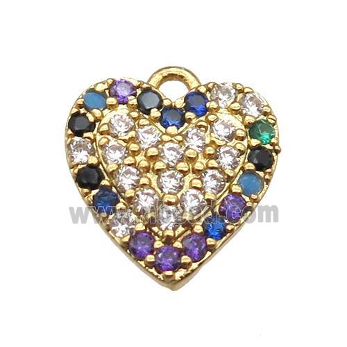 copper heart pendant paved zircon, gold plated