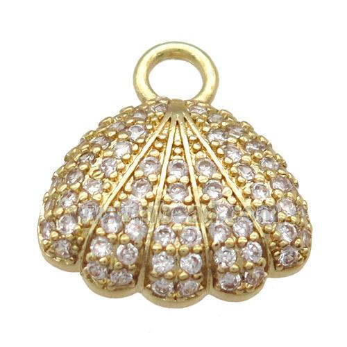 copper Quahog shelled pendant paved zircon, gold plated