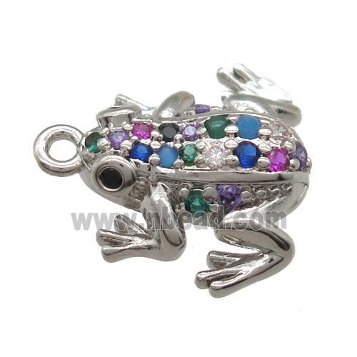 copper frog pendant paved zircon, platinum plated