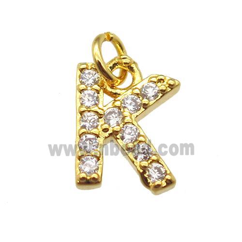 copper letter-K pendant paved zircon, gold plated