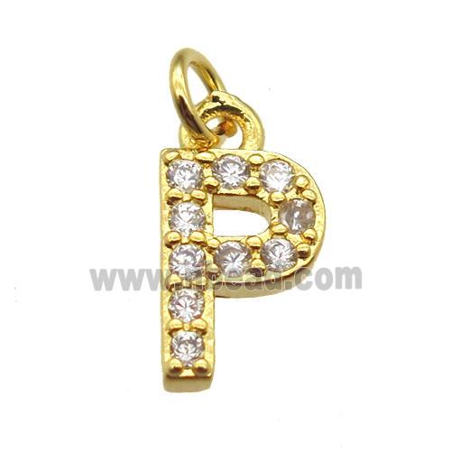 copper letter-P pendant paved zircon, gold plated