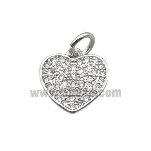 copper heart pendant paved zircon, platinum plated