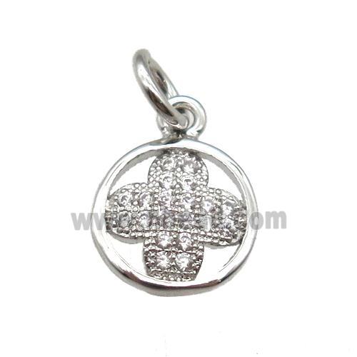 copper clover pendant paved zircon, platinum plated