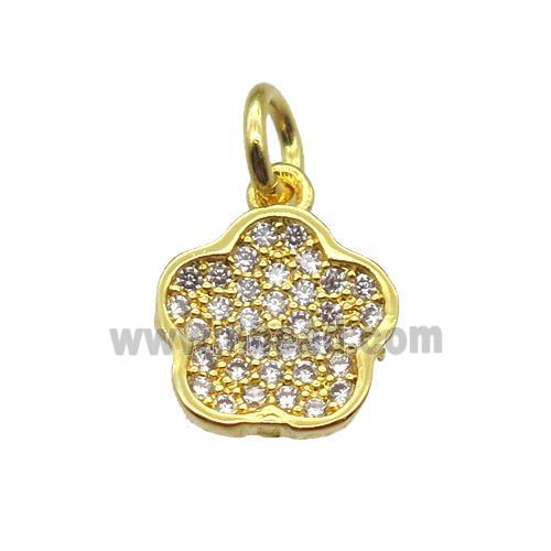 copper flower pendant paved zircon, gold plated