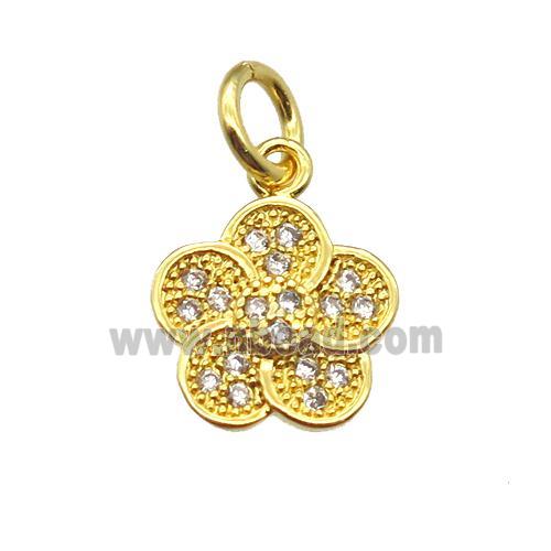 copper flower pendant paved zircon, gold plated