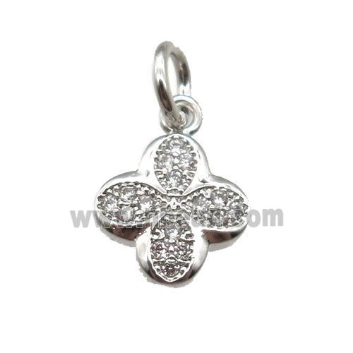 copper clover pendant paved zircon, platinum plated