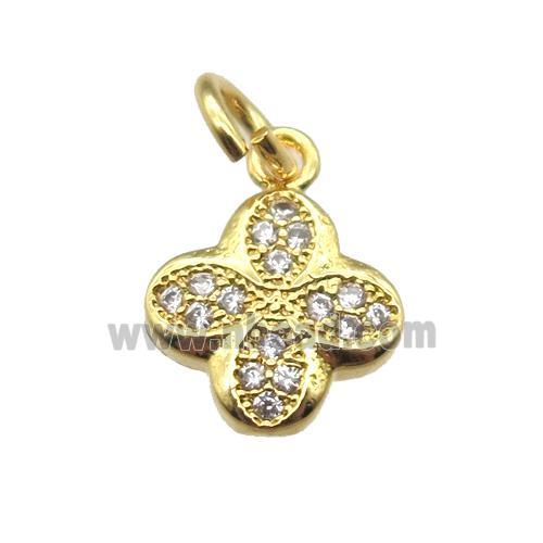 copper clover pendant paved zircon, gold plated