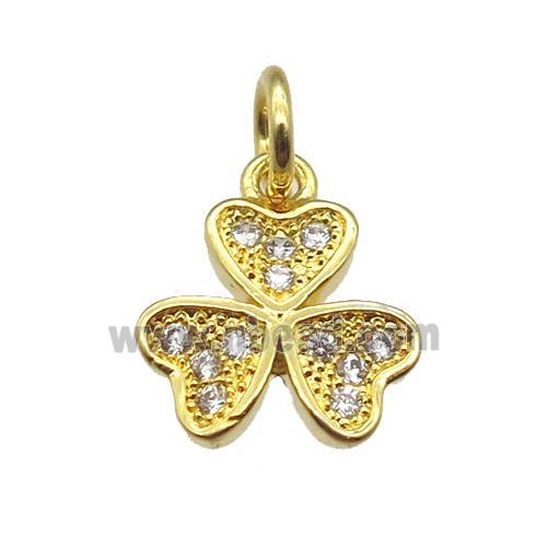 copper clover pendant paved zircon, gold plated