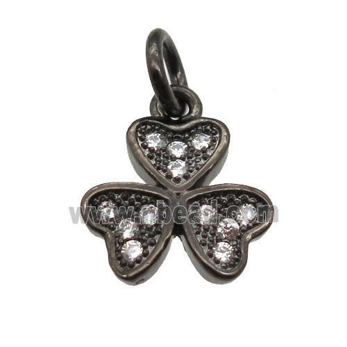 copper clover pendant paved zircon, black plated