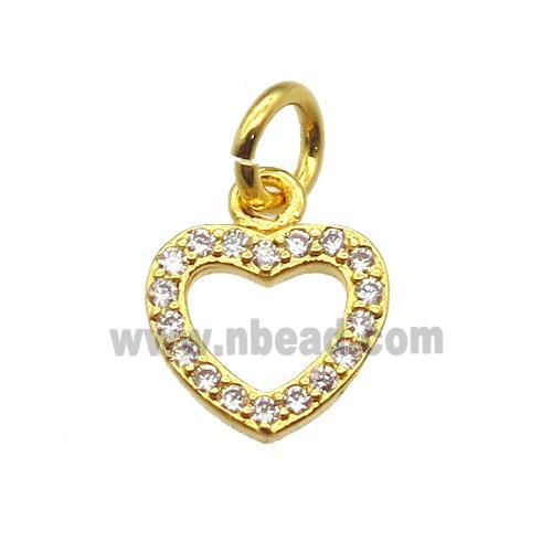 copper heart pendant paved zircon, gold plated