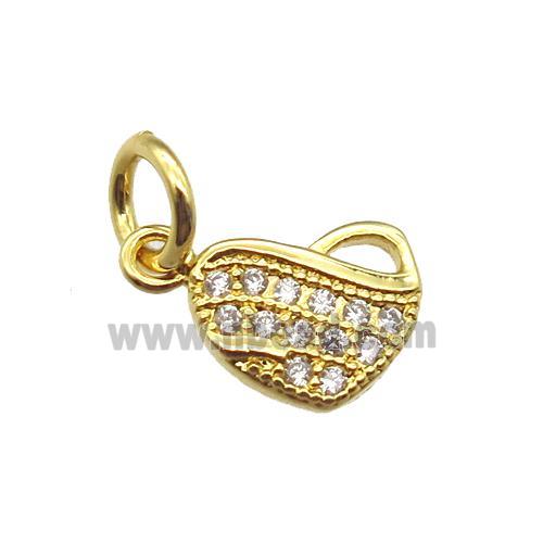 copper heart pendant paved zircon, gold plated