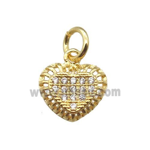 copper heart pendant paved zircon, gold plated