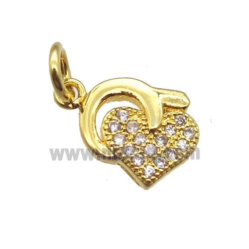 copper heart pendant paved zircon, gold plated