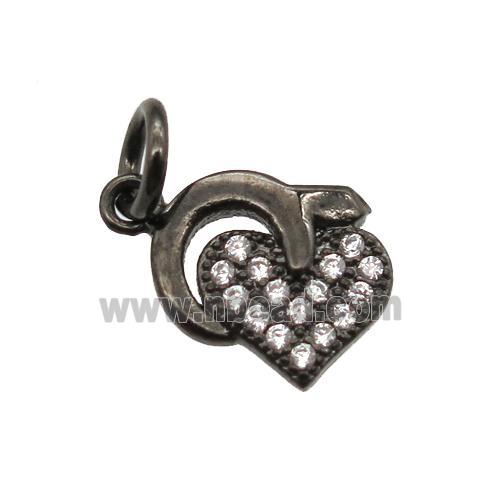 copper heart pendant paved zircon, black plated