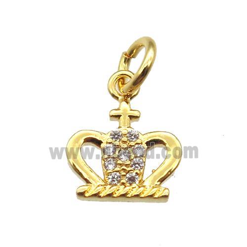 copper crown pendant paved zircon, gold plated