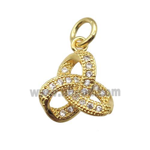 copper knot pendant paved zircon, gold plated