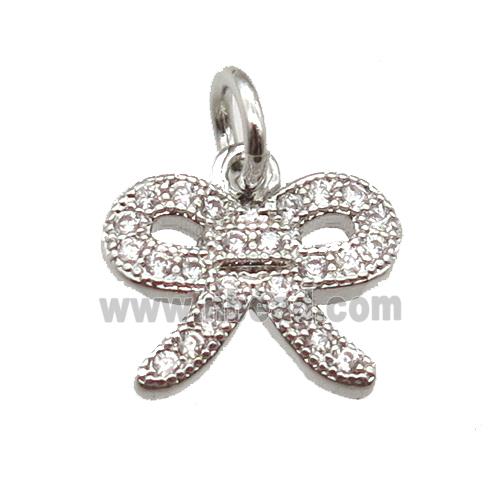 copper knot pendant paved zircon, platinum plated