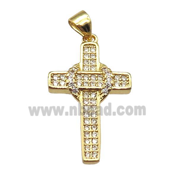 copper cross pendant paved zircon, gold plated