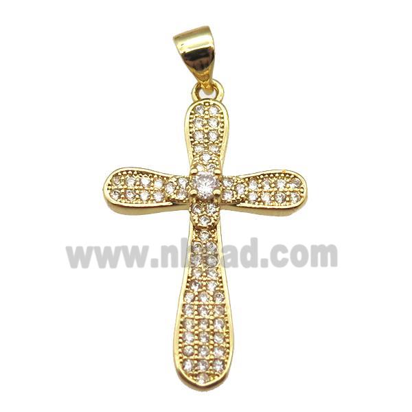 copper cross pendant paved zircon, gold plated