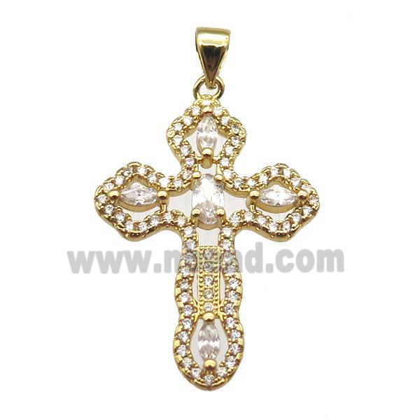 copper cross pendant paved zircon, gold plated