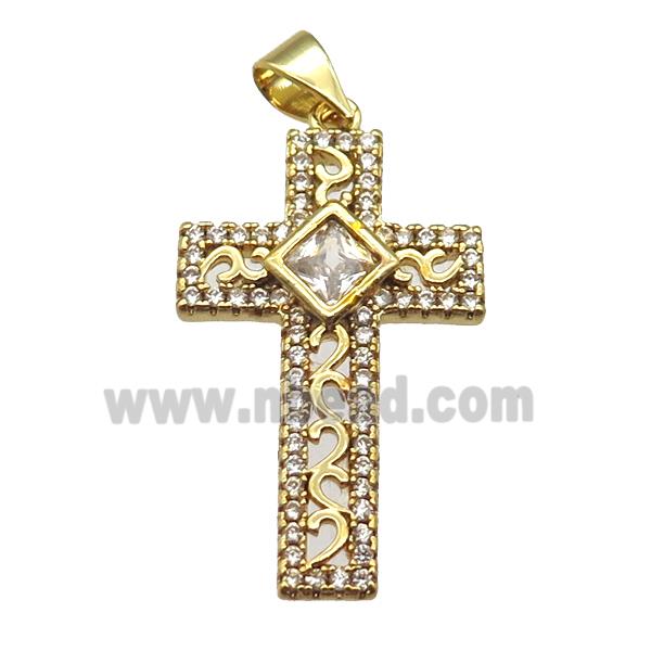 copper cross pendant paved zircon, gold plated