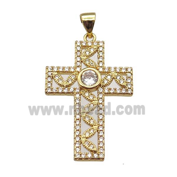 copper cross pendant paved zircon, gold plated