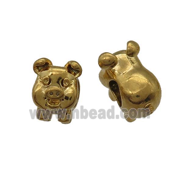 copper pig beads, large hole, gold plated