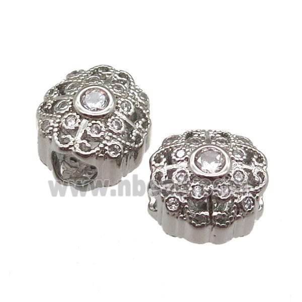 European Style copper beads paved zircon, platinum plated