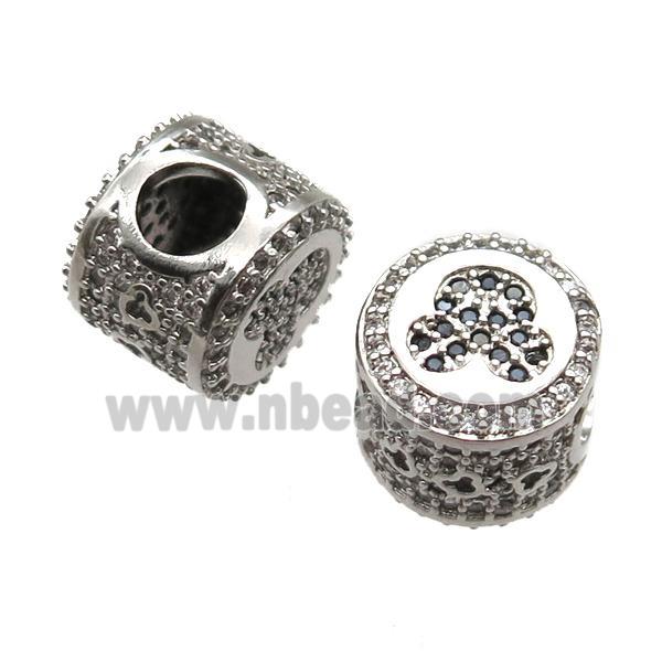 European Style copper beads paved zircon, platinum plated