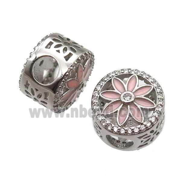 European Style copper beads paved zircon, platinum plated