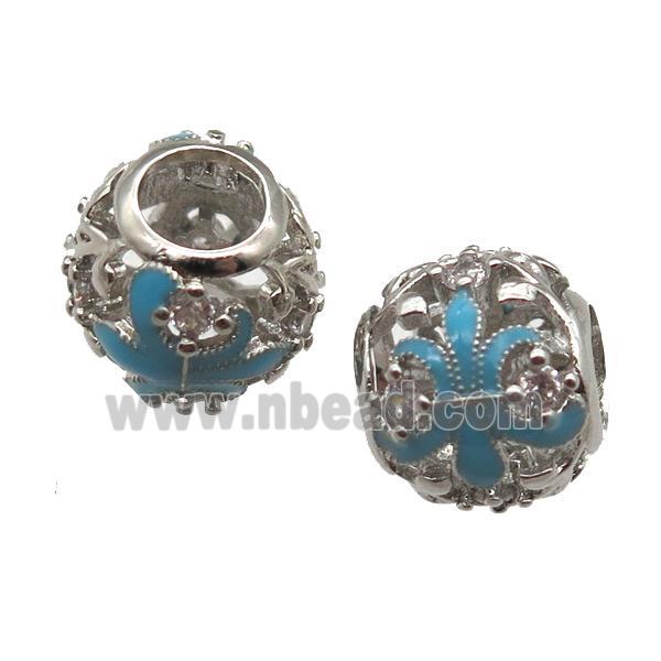 European Style copper barrel beads, Enameling, platinum plated