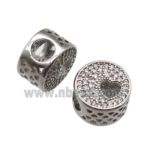 European Style copper beads paved zircon, platinum plated