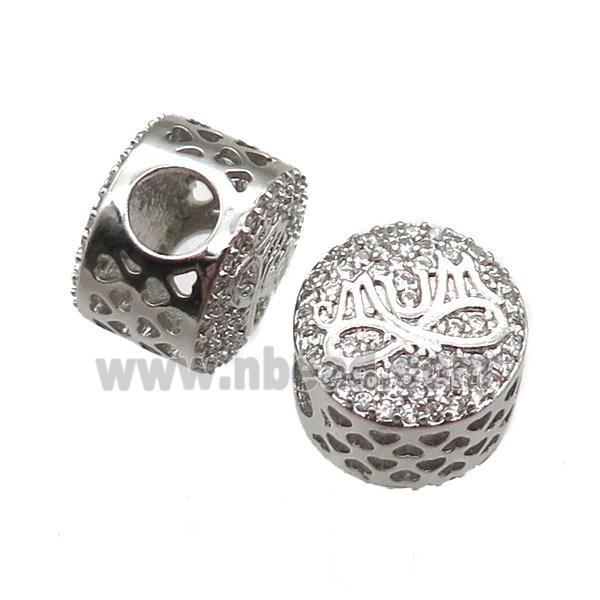 European Style copper beads paved zircon, platinum plated