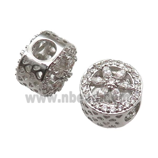 European Style copper beads paved zircon, platinum plated