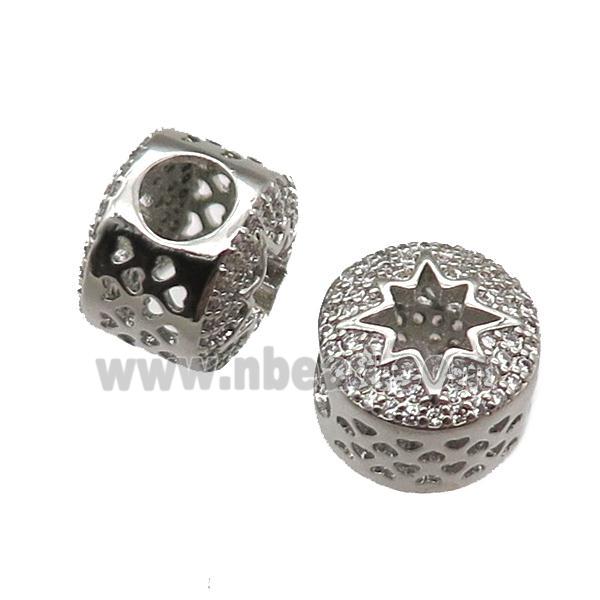 European Style copper beads paved zircon, platinum plated