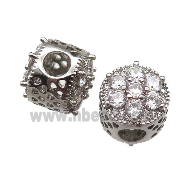 European Style copper beads paved zircon, platinum plated