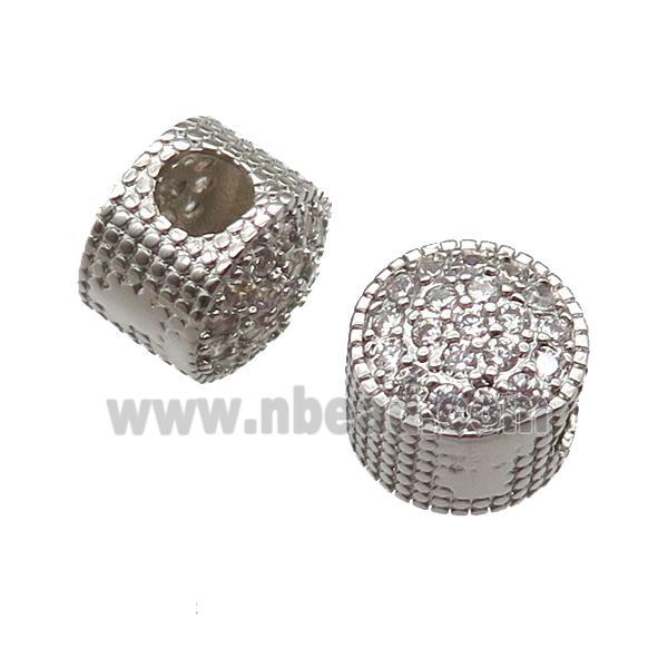 European Style copper rondelle beads paved zircon, platinum plated