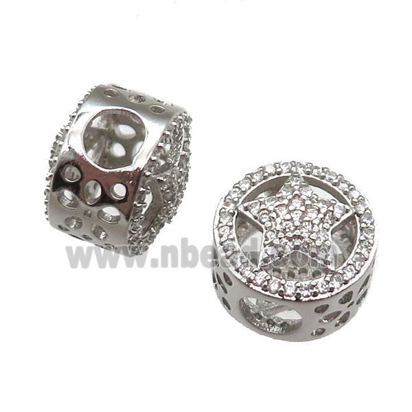 European Style copper beads paved zircon, platinum plated