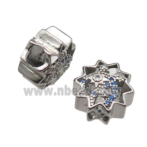 European Style copper beads paved zircon, platinum plated