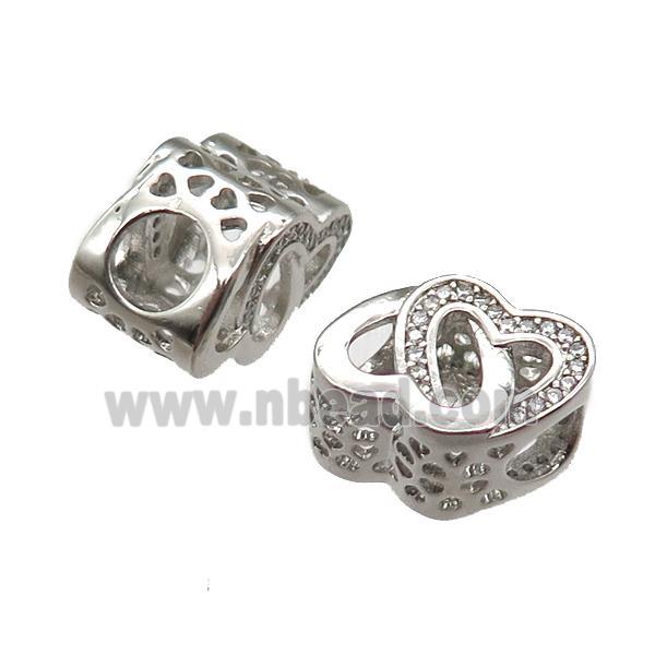 European Style copper beads paved zircon, platinum plated