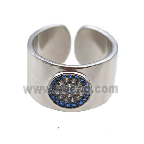 copper ring paved zircon, platinum plated