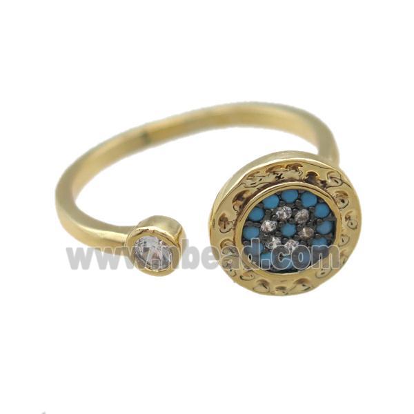 copper ring paved zircon, gold plated