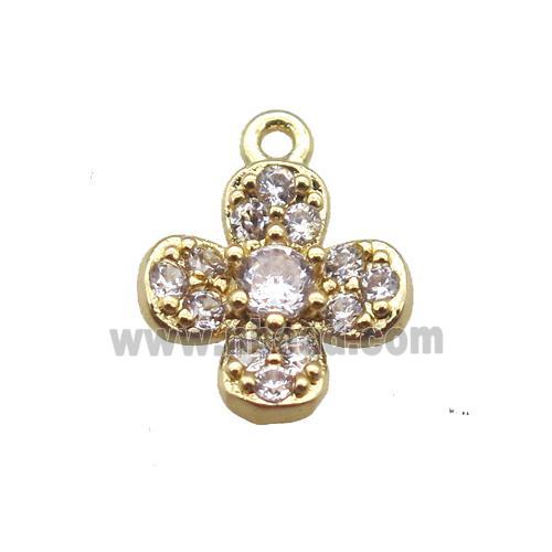 copper clover pendant paved zircon, gold plated