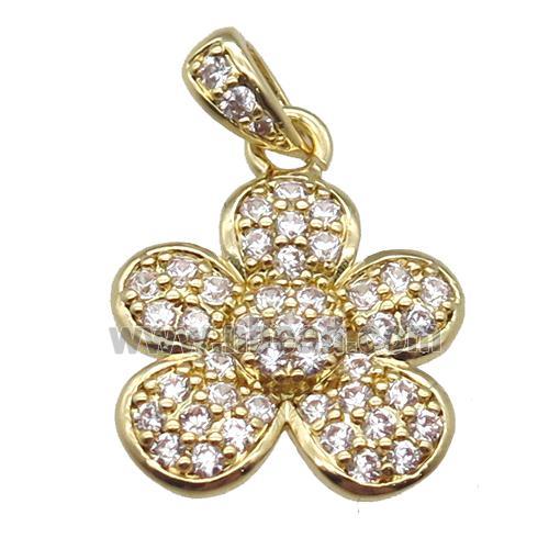 copper flower pendant paved zircon, gold plated